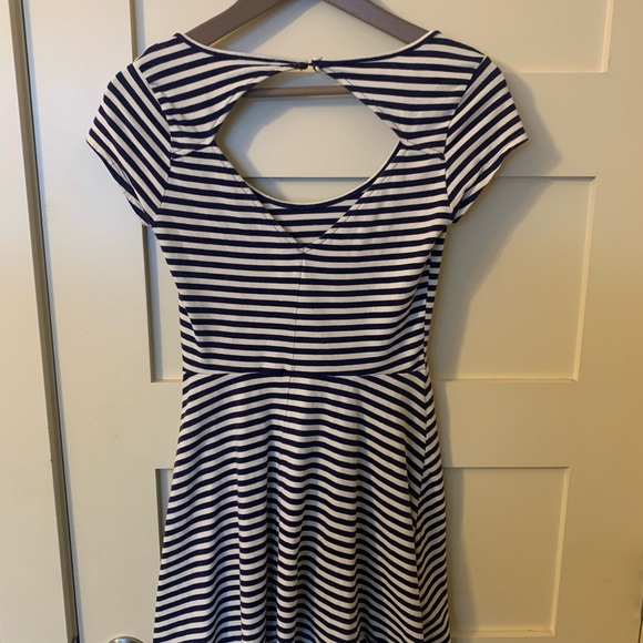 Navy & While Striped Backless Mini Dress - Picture 2 of 3
